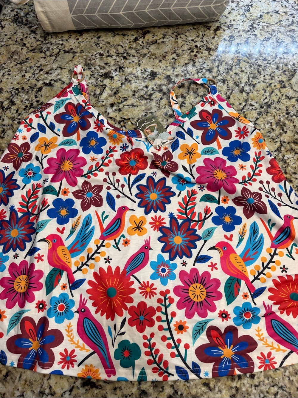 Women’s Floral & Bird Spaghetti Strap Blouse - White/Multi